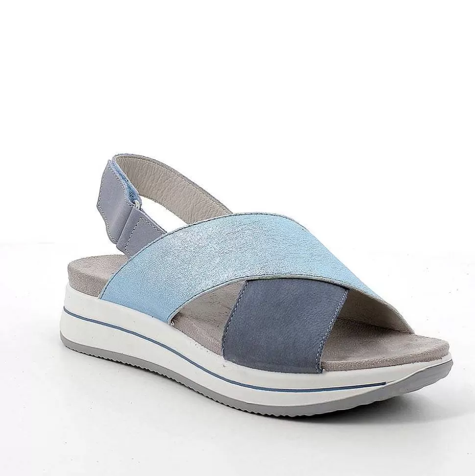 Avio-Celeste Women'S Leather Wedge Sandals-Igi&Co Cheap