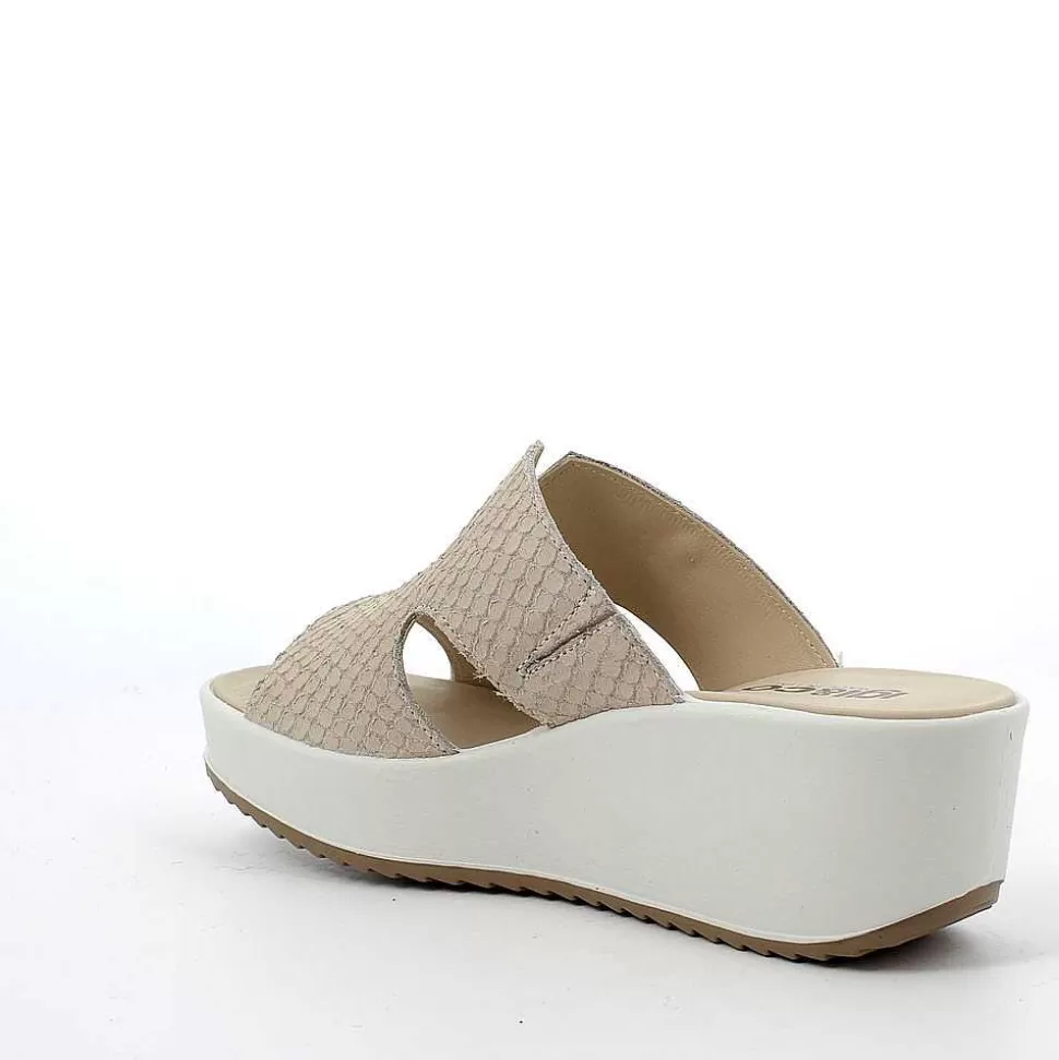 Beige Women'S Leather Wedge Sandal-Igi&Co Shop
