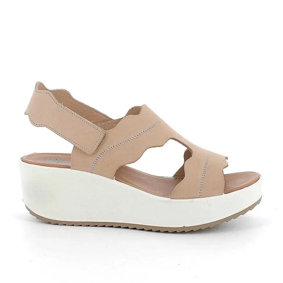 Beige Women'S Leather Wedge Sandals-Igi&Co Online
