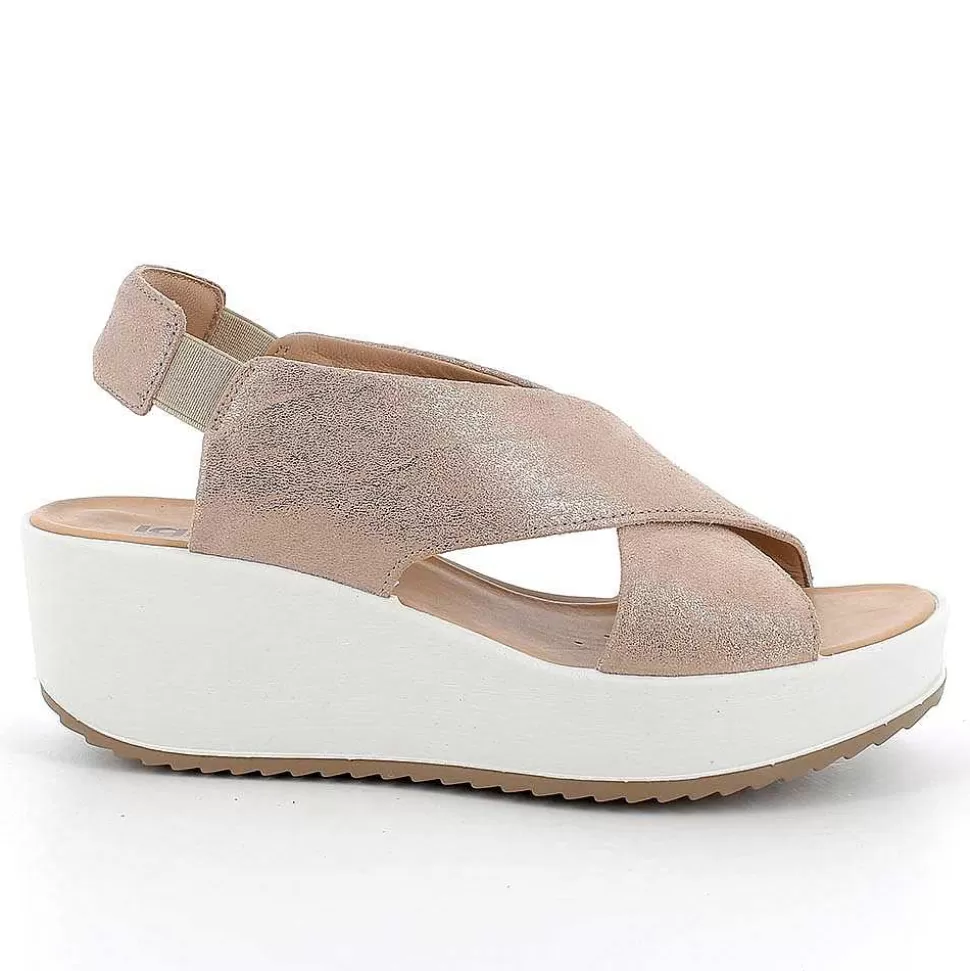 Beige Women'S Leather Wedge Sandals-Igi&Co New