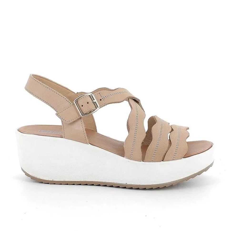 Beige Women'S Leather Wedge Sandals-Igi&Co Store
