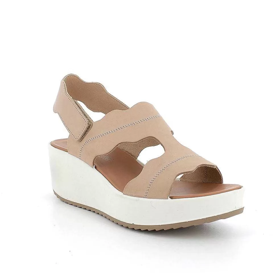 Beige Women'S Leather Wedge Sandals-Igi&Co Online