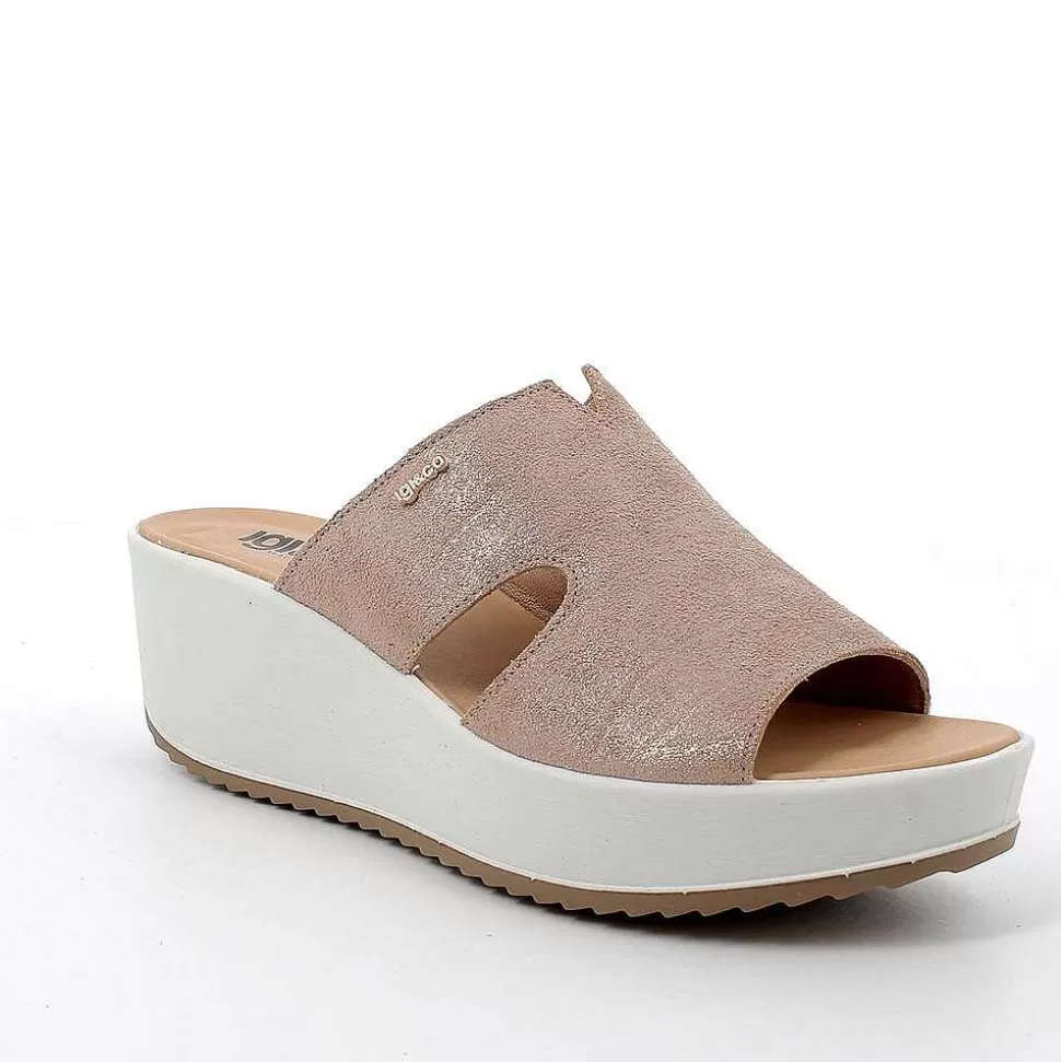 Beige Women'S Leather Wedge Sandals-Igi&Co Cheap