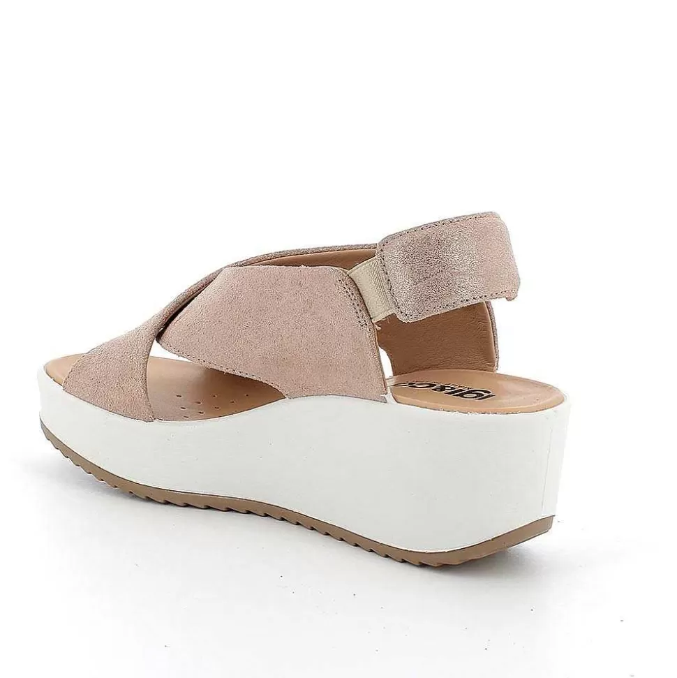 Beige Women'S Leather Wedge Sandals-Igi&Co New