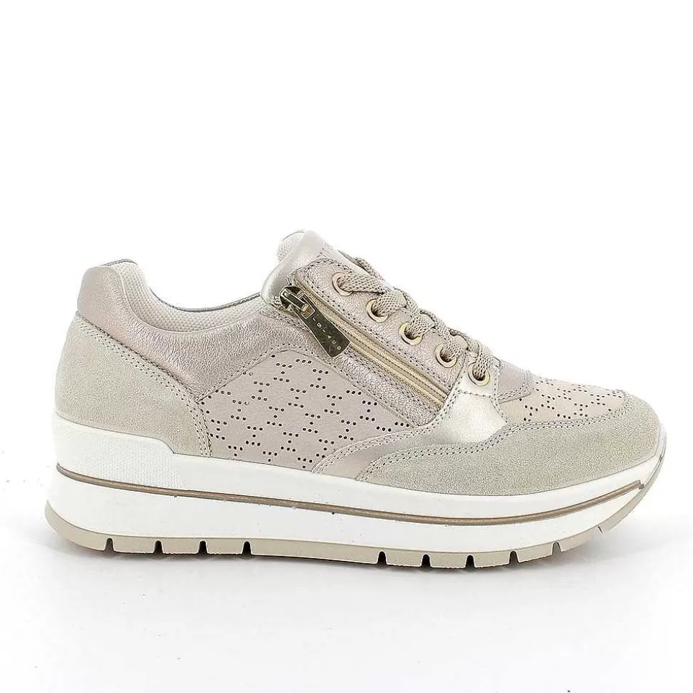 Beige-Cream Women'S Leather Sneakers-Igi&Co Cheap