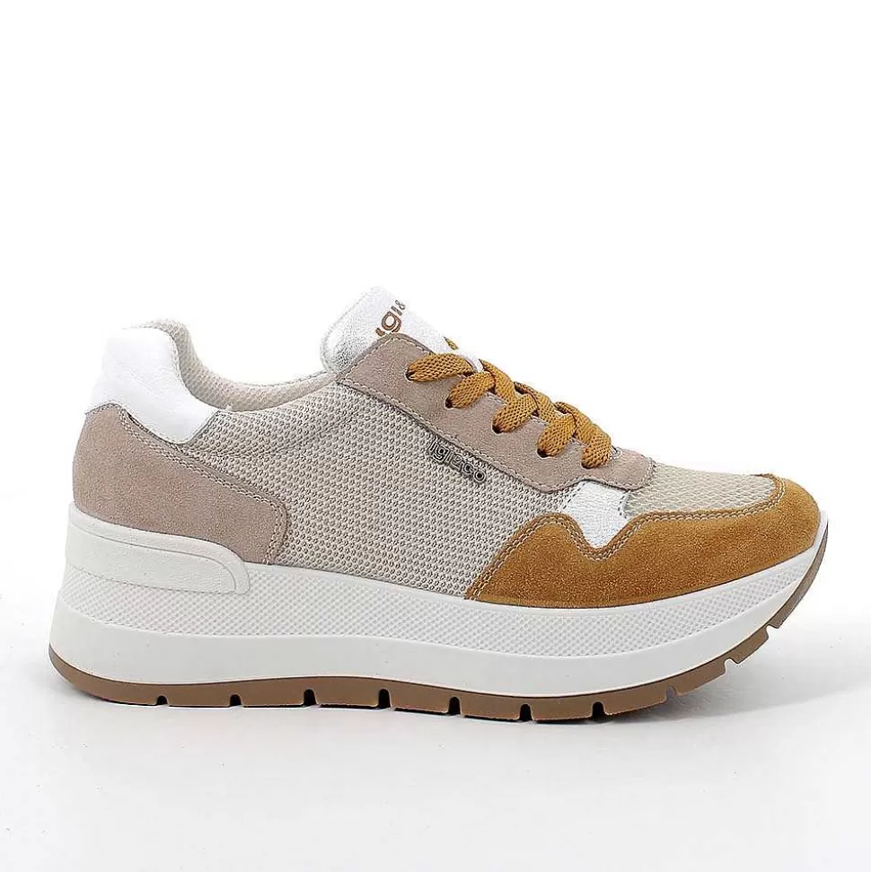 Beige-Mustard Women'S Wedge Sneakers-Igi&Co Shop