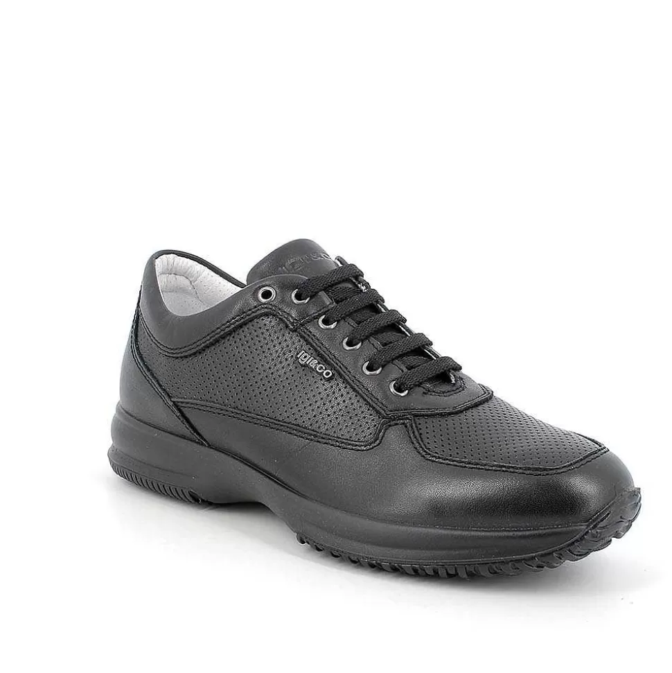 Black Men'S Leather Sneakers-Igi&Co Flash Sale