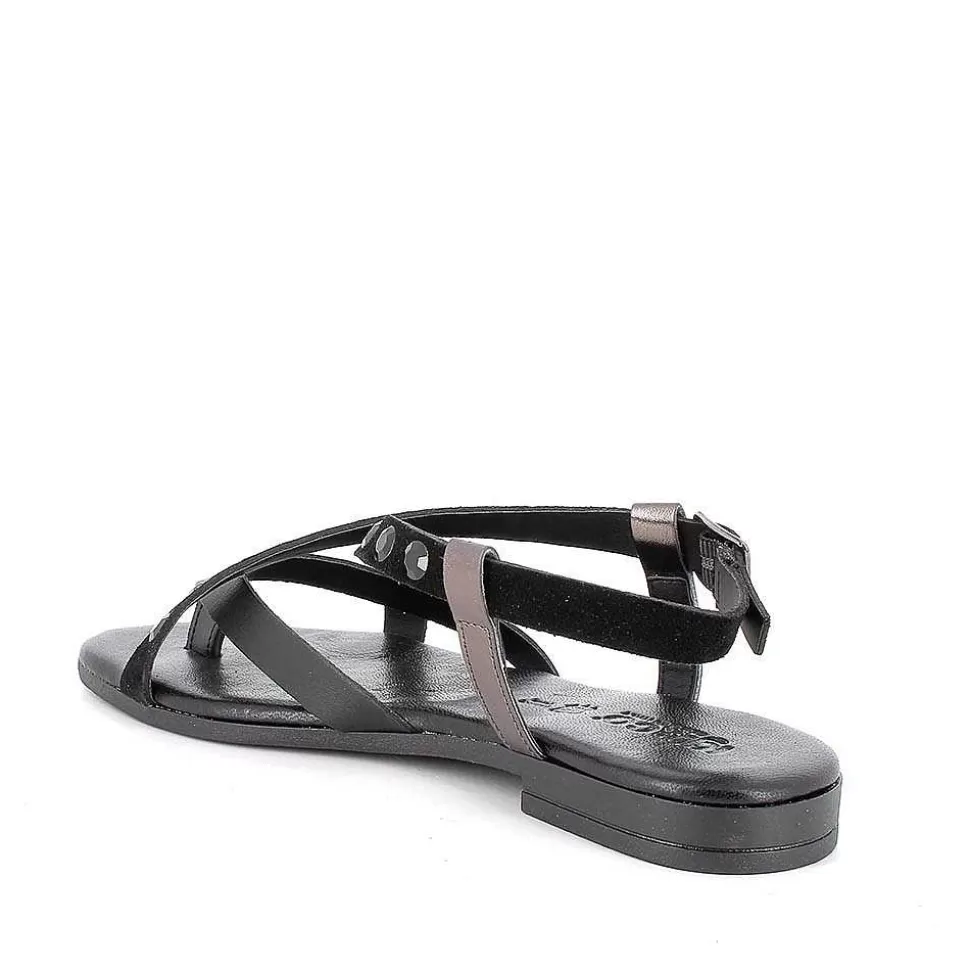 Black Women'S Leather Flip Flop Sandals-Igi&Co Cheap