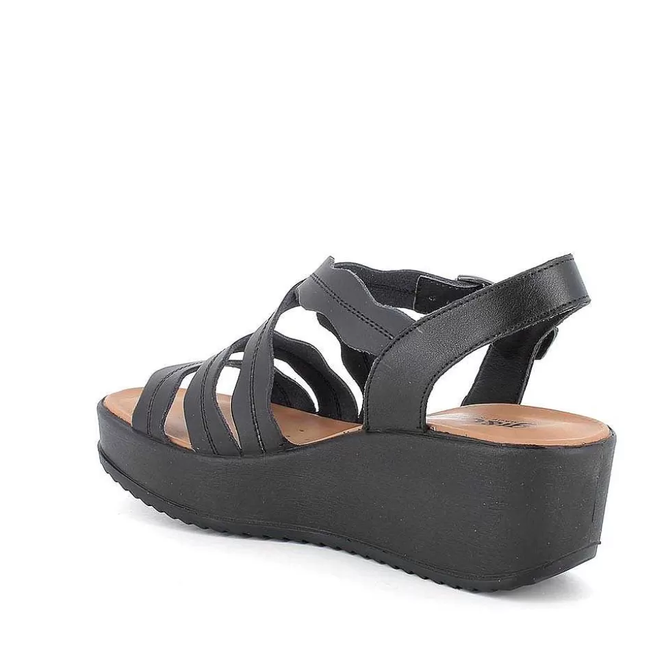 Black Women'S Leather Wedge Sandals-Igi&Co Hot