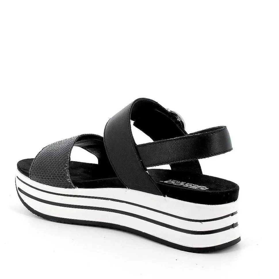 Black Women'S Leather Wedge Sandals-Igi&Co Best