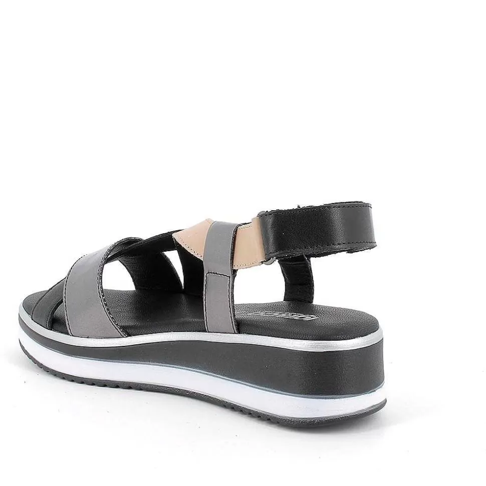 blackbeige_womens_leather_wedge_sandals_3.webp Black-Beige Women'S Leather Wedge Sandals-Igi&Co Clearance