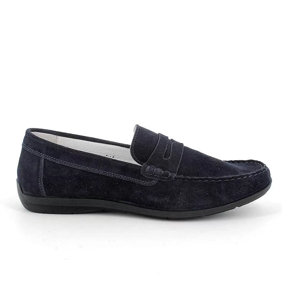Blue Men'S Leather Loafers-Igi&Co Discount