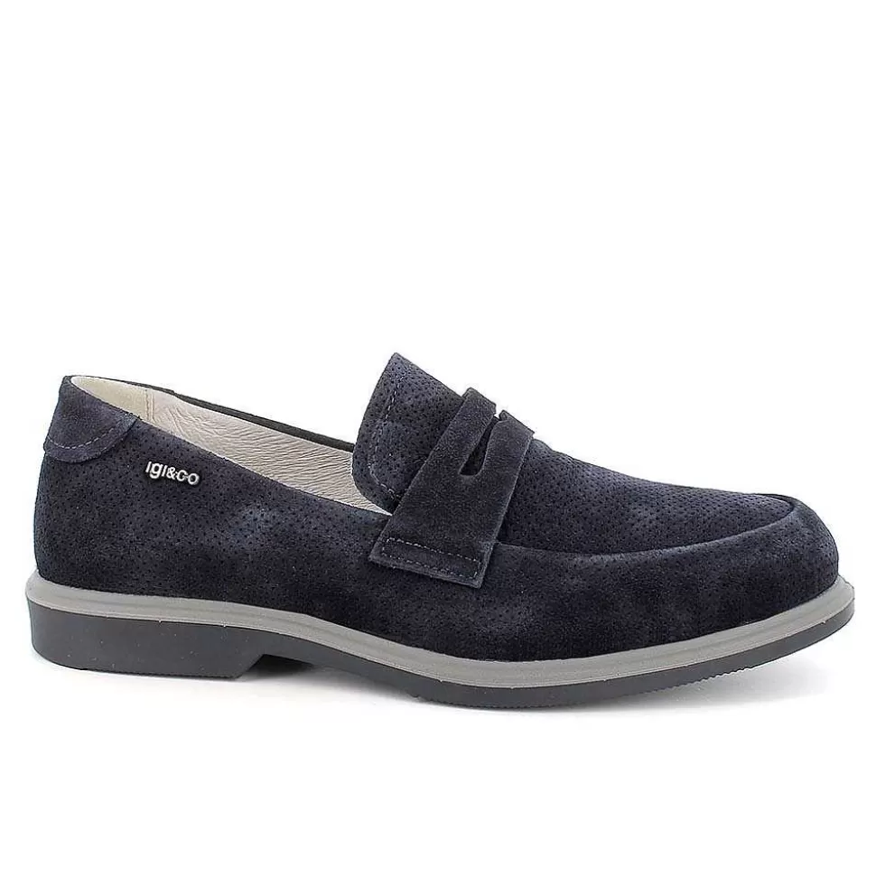 Blue Men'S Leather Loafers-Igi&Co Best Sale