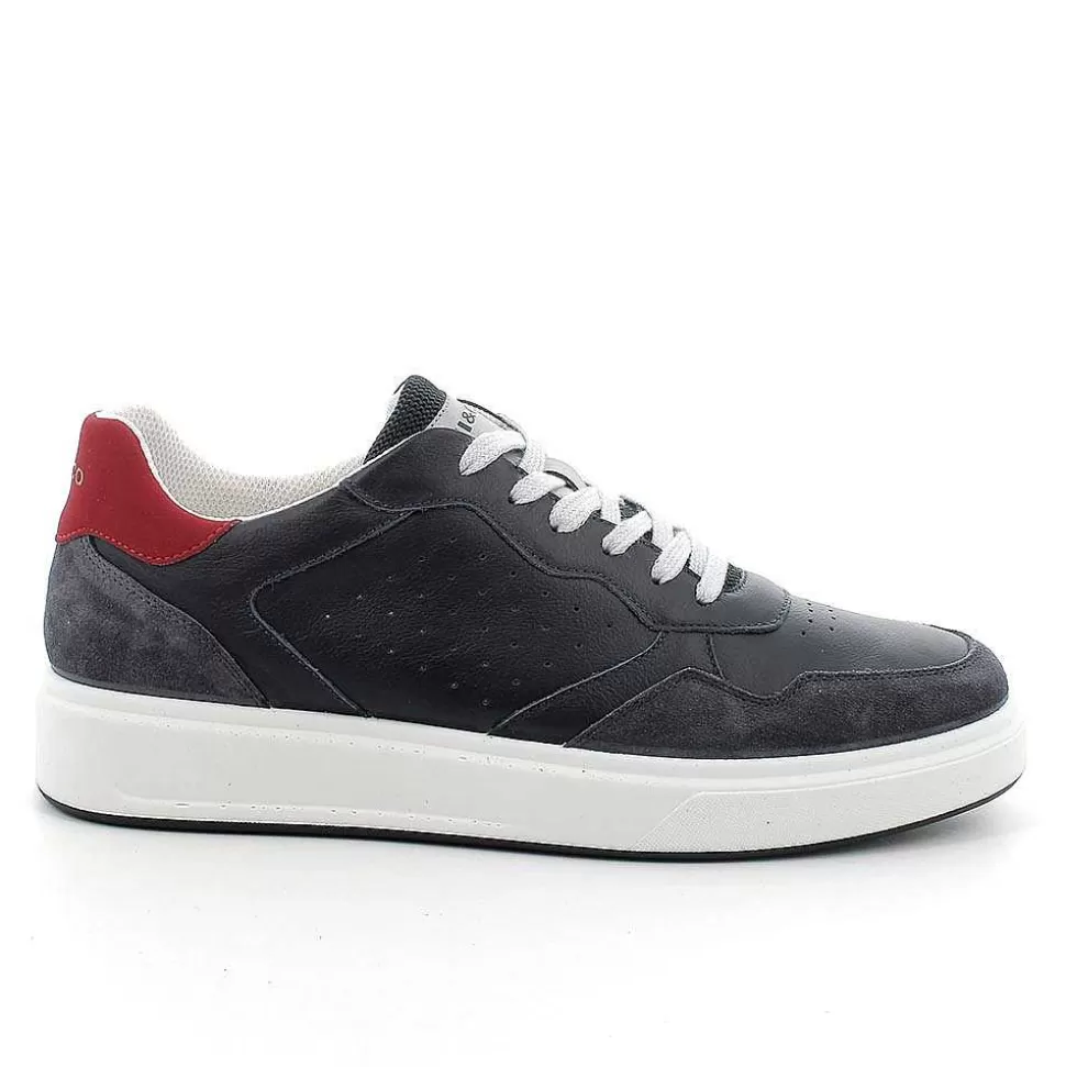 Blue Men'S Leather Sneakers-Igi&Co Outlet