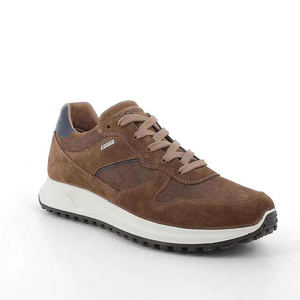 Gore-Tex Men'S Leather Sneakers Tobacco-Igi&Co Hot