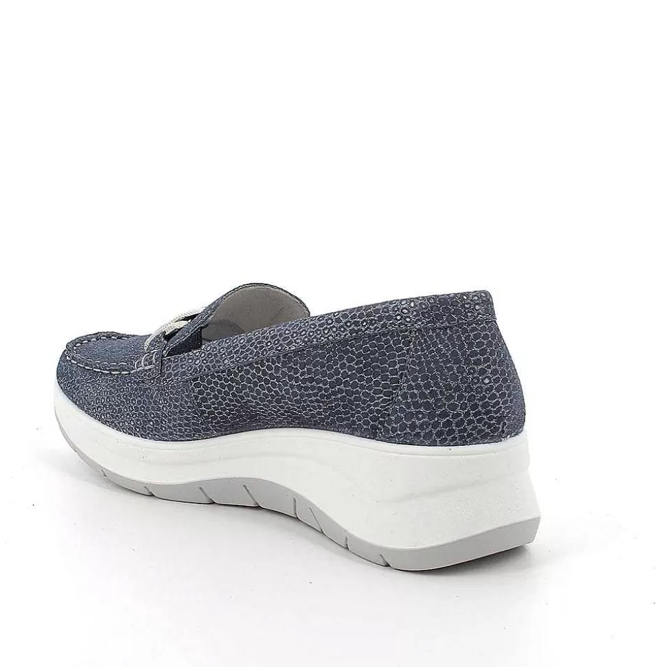 Iridescent Blue Women'S Leather Wedge Loafers-Igi&Co Discount