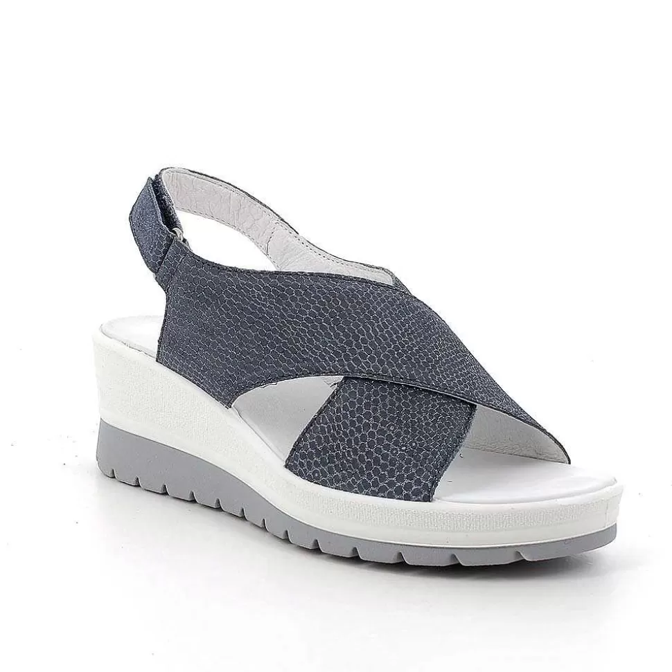 Iridescent Blue Women'S Leather Wedge Sandals-Igi&Co Store