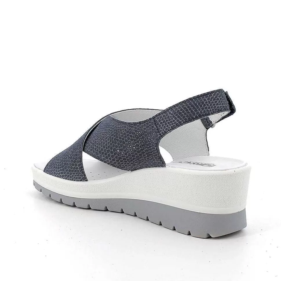 Iridescent Blue Women'S Leather Wedge Sandals-Igi&Co Store