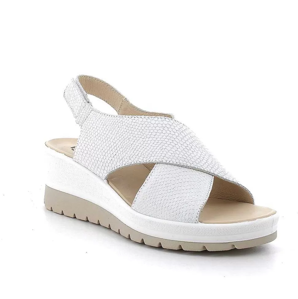 Iridescent White Women'S Leather Wedge Sandals-Igi&Co Fashion
