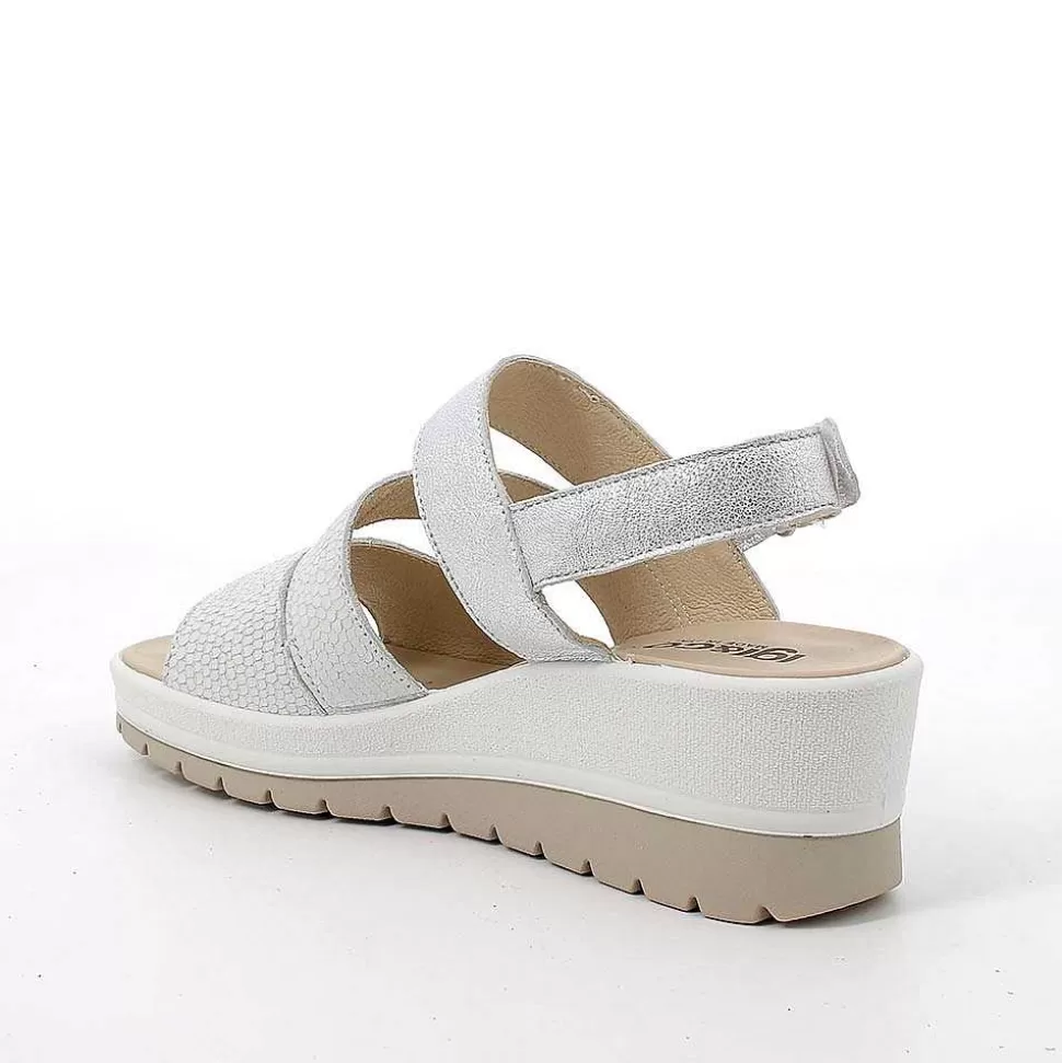 Iridescent White Women'S Leather Wedge Sandals-Igi&Co Cheap