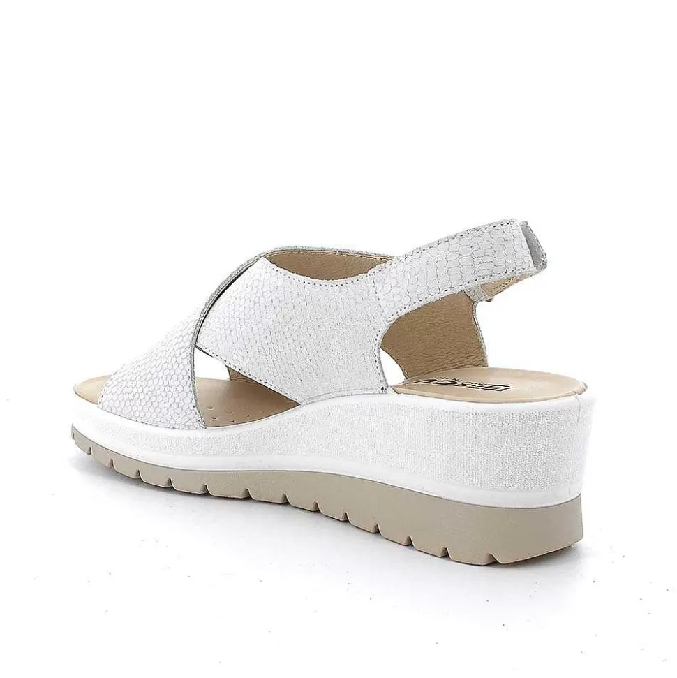 Iridescent White Women'S Leather Wedge Sandals-Igi&Co Fashion