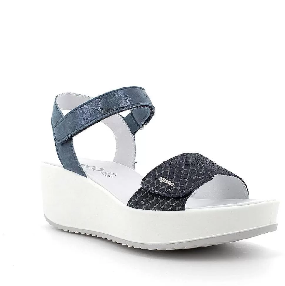 Light Blue Women'S Leather Wedge Sandal-Igi&Co Clearance
