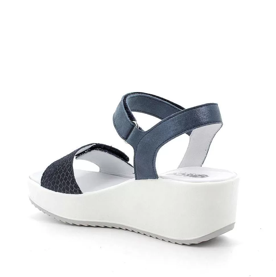 Light Blue Women'S Leather Wedge Sandal-Igi&Co Clearance