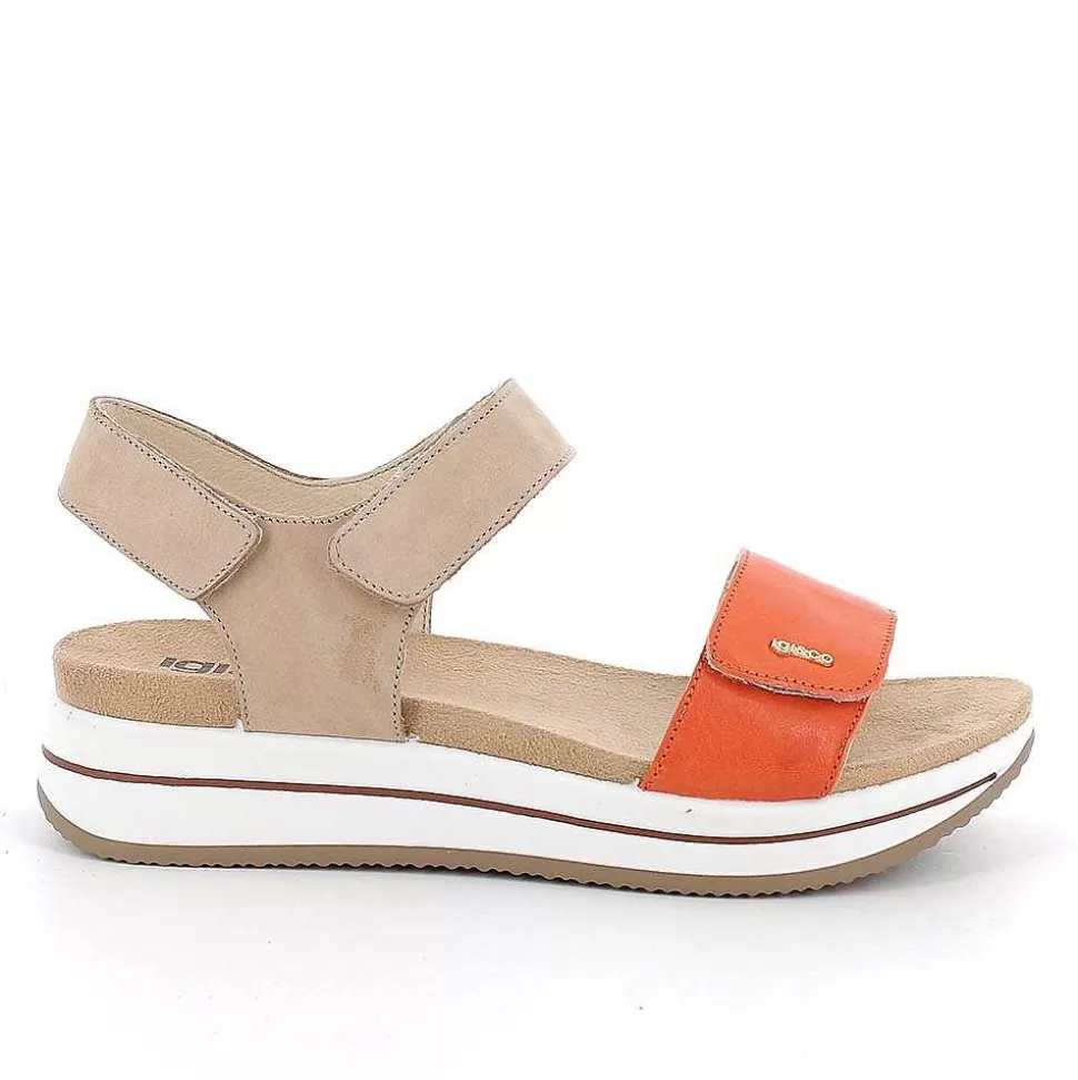 Mango-Beige Women'S Leather Wedge Sandals-Igi&Co New