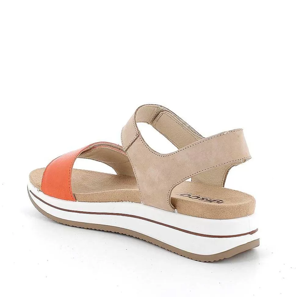 Mango-Beige Women'S Leather Wedge Sandals-Igi&Co New