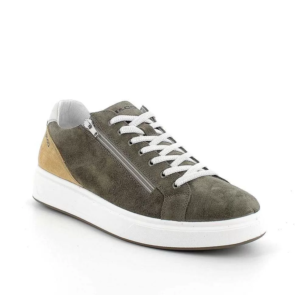 Military Green Men'S Leather Sneakers-Igi&Co Clearance