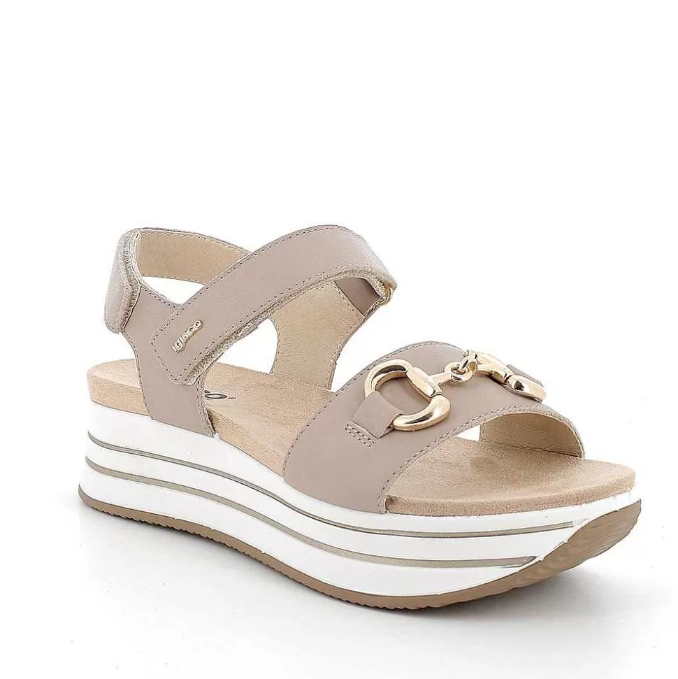 Mink Women'S Leather Wedge Sandals-Igi&Co Discount