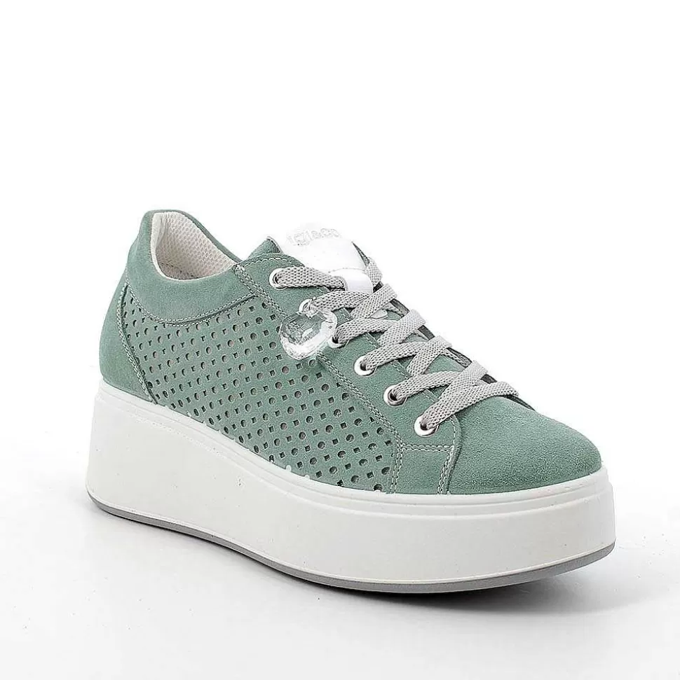 Mint Green Women'S Leather Wedge Sneakers-Igi&Co Shop