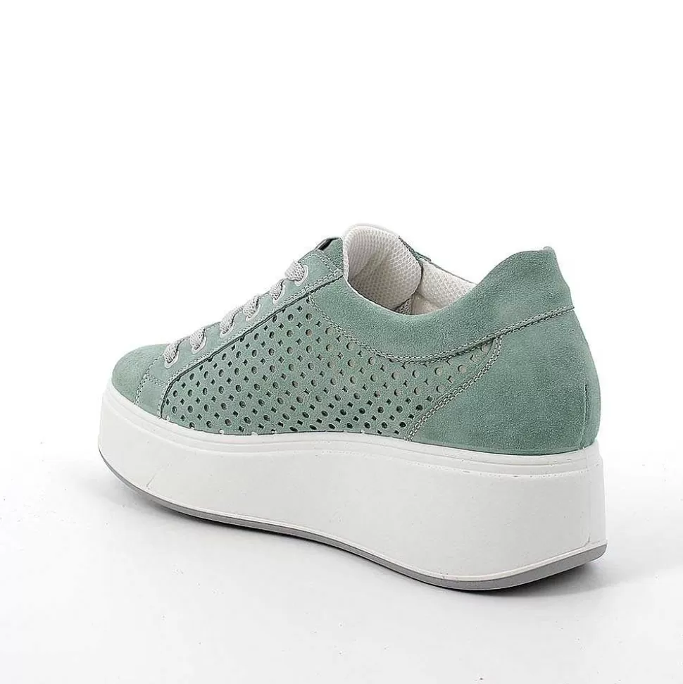 Mint Green Women'S Leather Wedge Sneakers-Igi&Co Shop