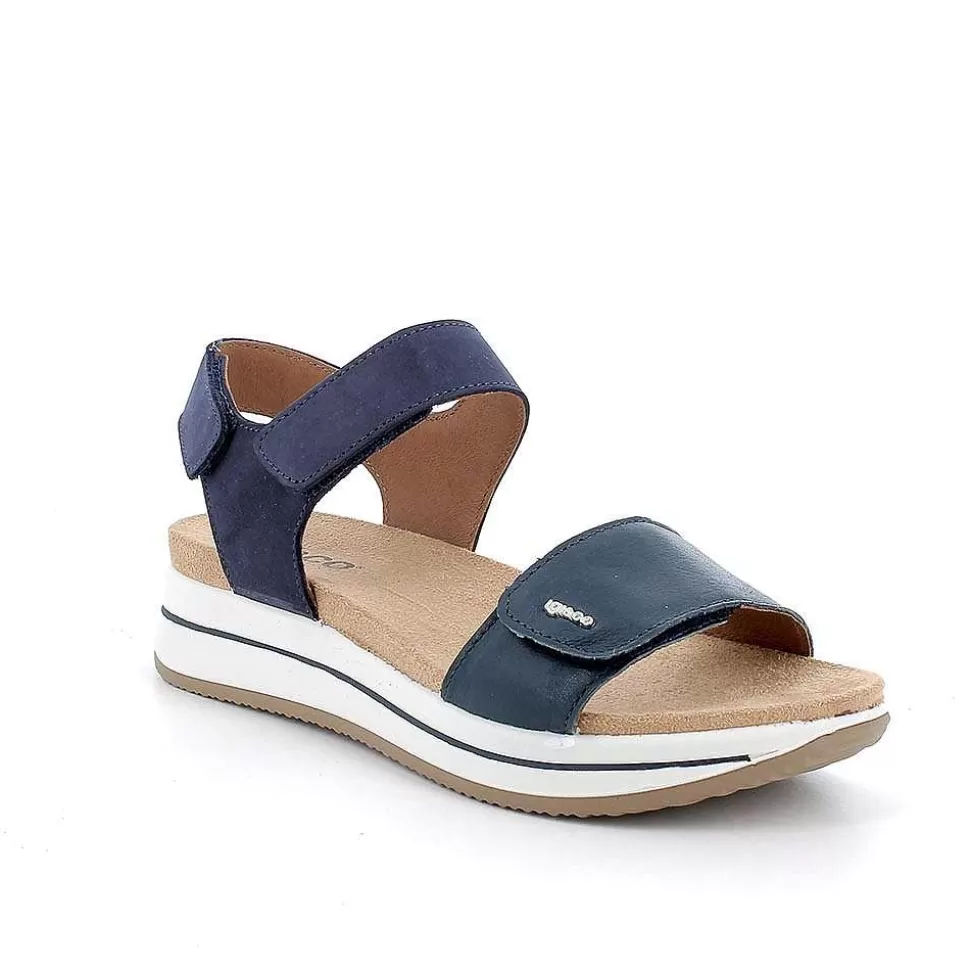 Navy Women'S Leather Wedge Sandals-Igi&Co Discount
