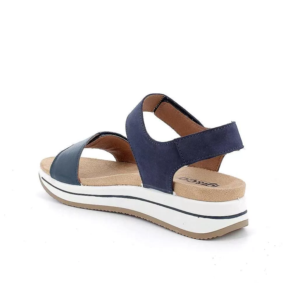 Navy Women'S Leather Wedge Sandals-Igi&Co Discount