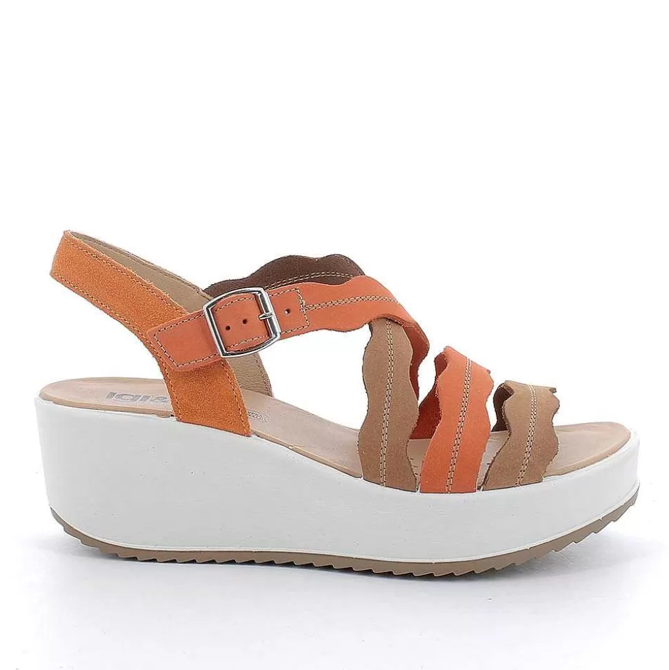 Orange-Leather Women'S Leather Wedge Sandals-Igi&Co Cheap