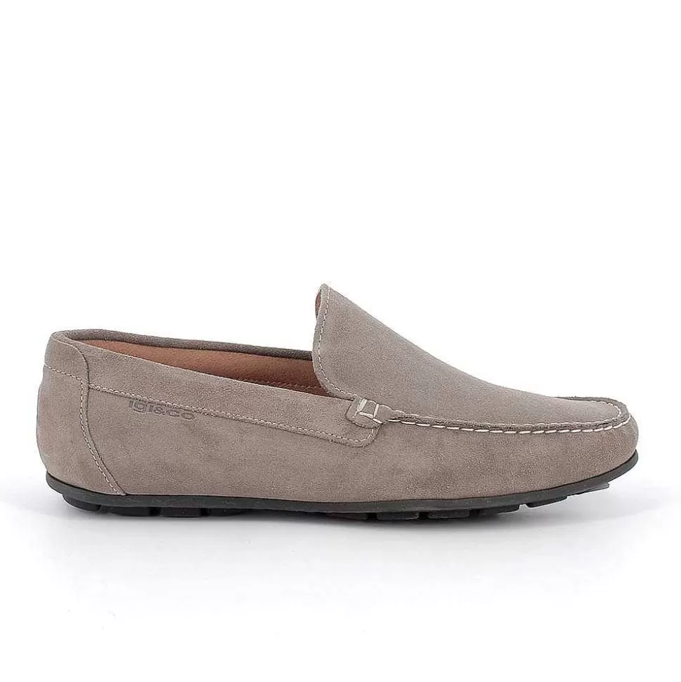 Pewter Men'S Leather Loafers-Igi&Co Fashion
