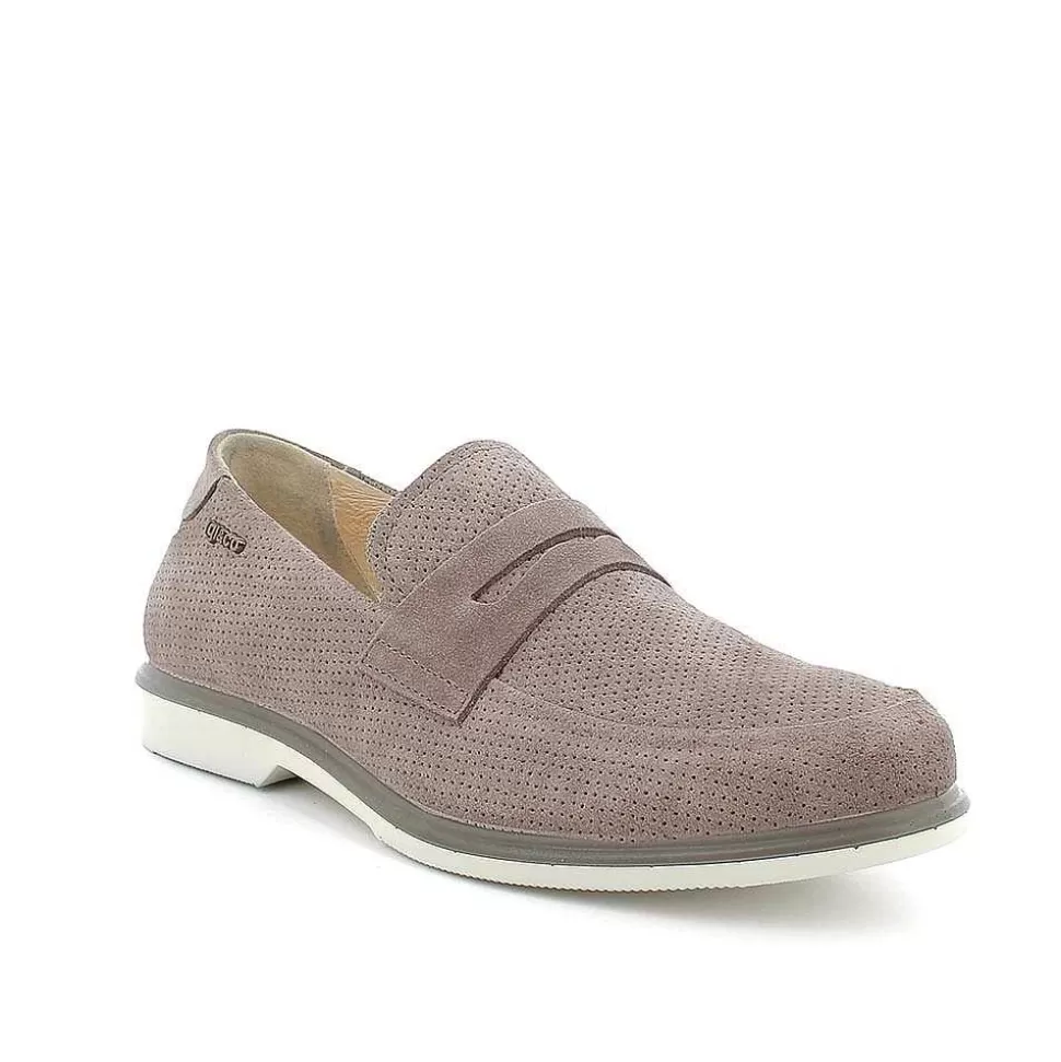 Pewter Men'S Leather Loafers-Igi&Co New