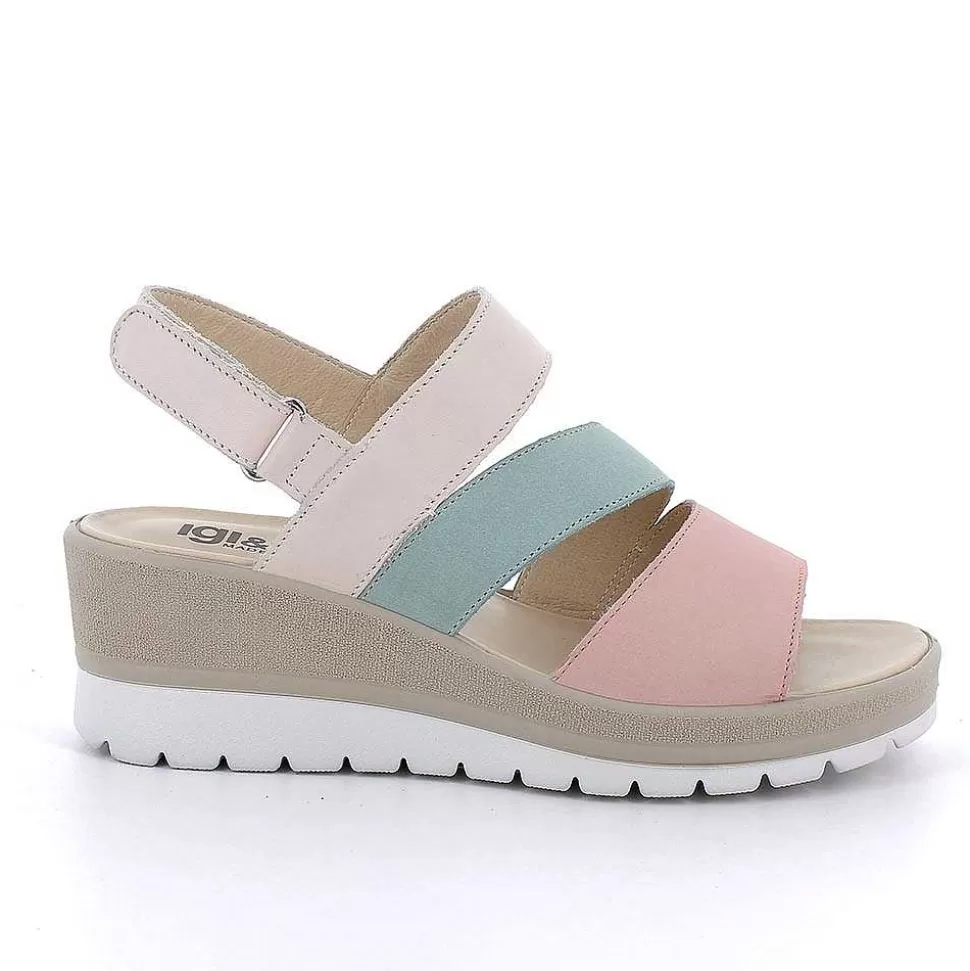 Pink-Aquamarine Women'S Leather Wedge Sandals-Igi&Co Cheap