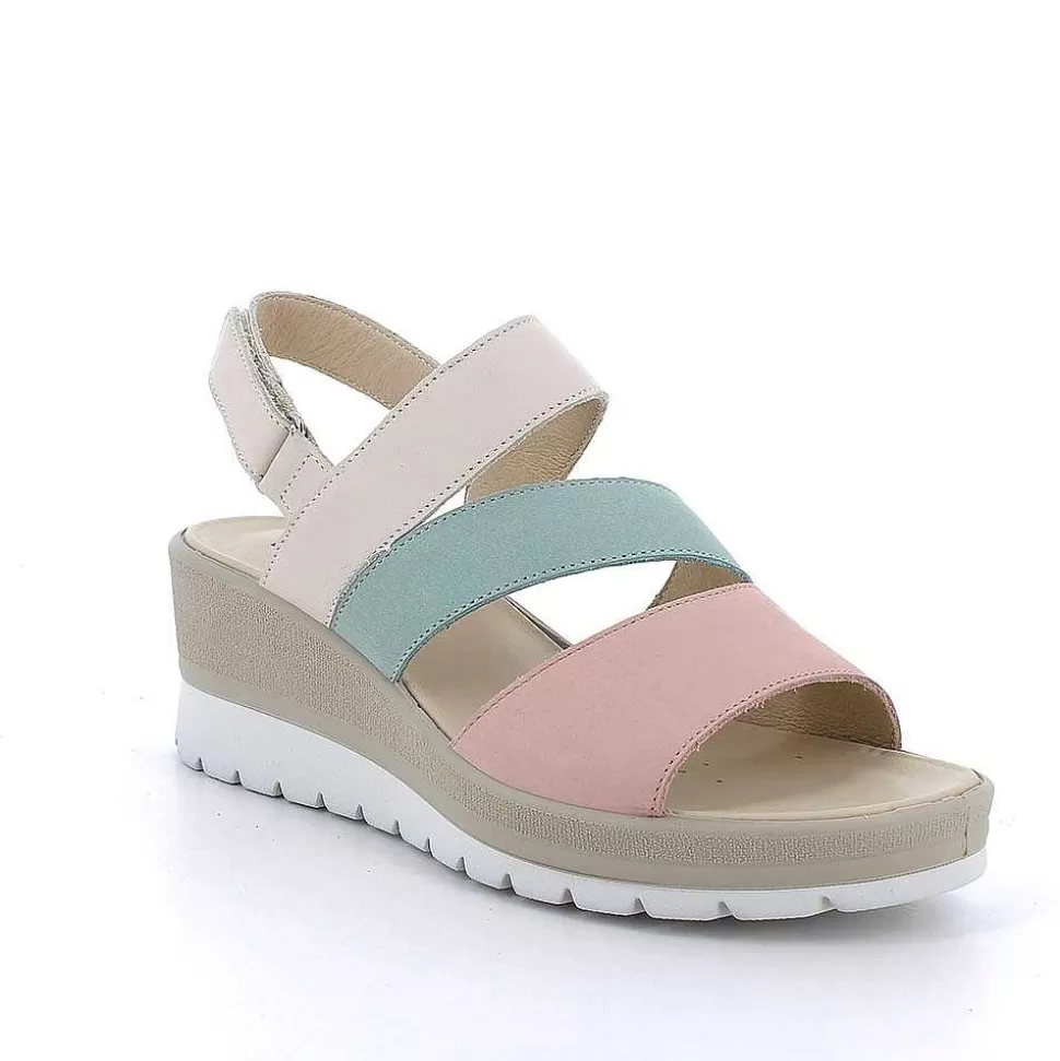 Pink-Aquamarine Women'S Leather Wedge Sandals-Igi&Co Cheap