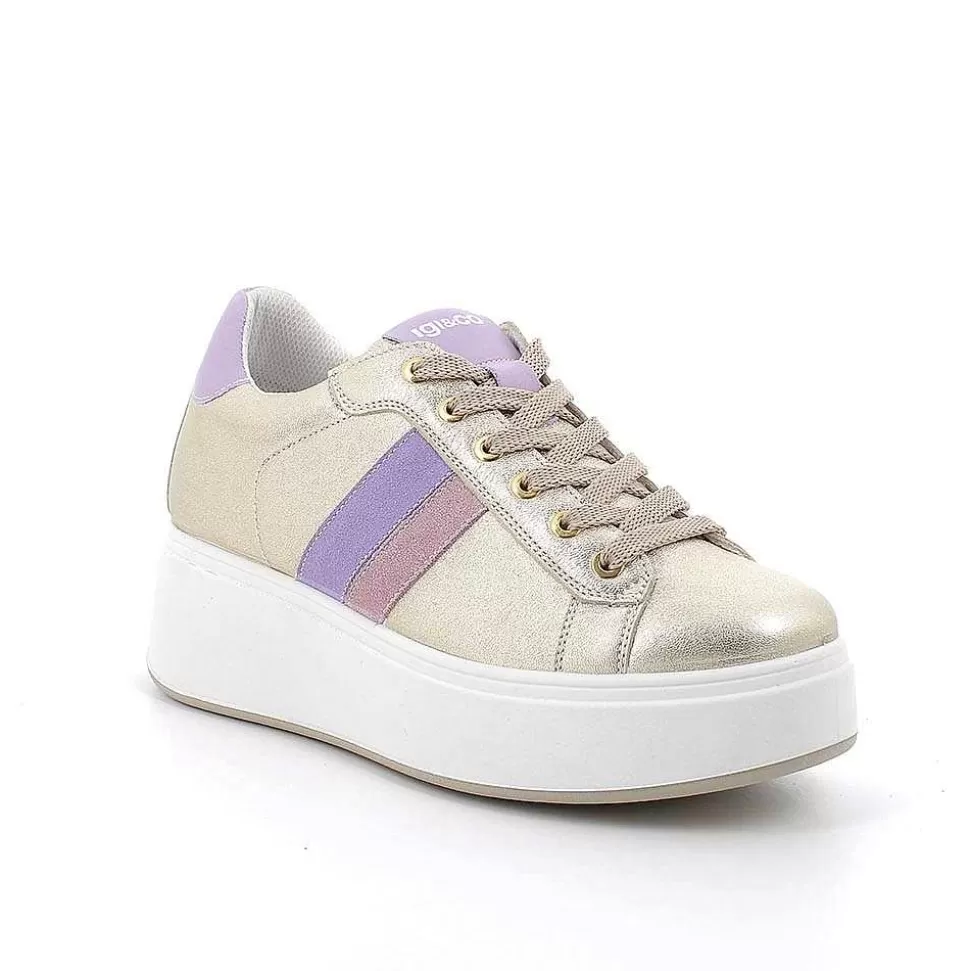 Platinum Women'S Leather Wedge Sneakers-Igi&Co Cheap