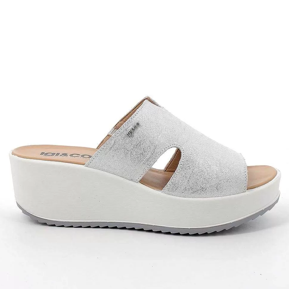 Silver Women'S Leather Wedge Sandals-Igi&Co Fashion