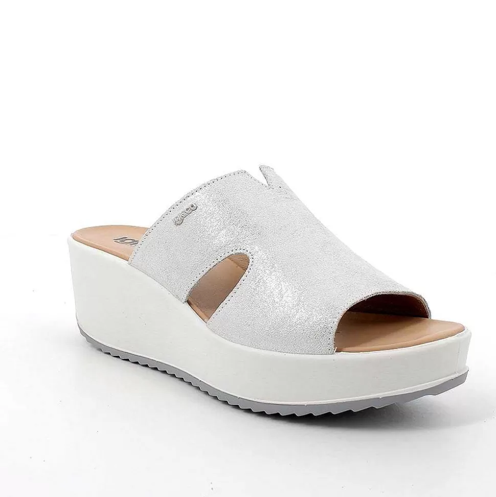 Silver Women'S Leather Wedge Sandals-Igi&Co Fashion