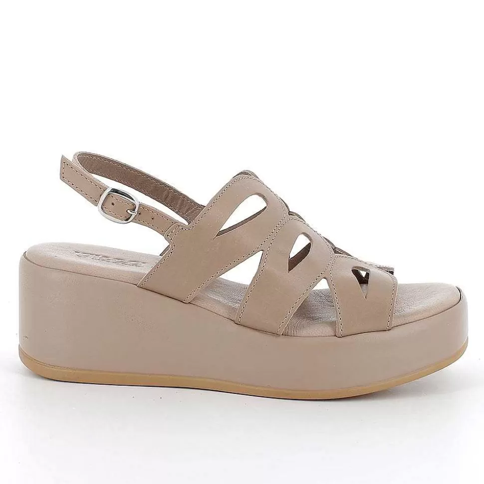 Taupe Women'S Leather Wedge Sandals-Igi&Co Best