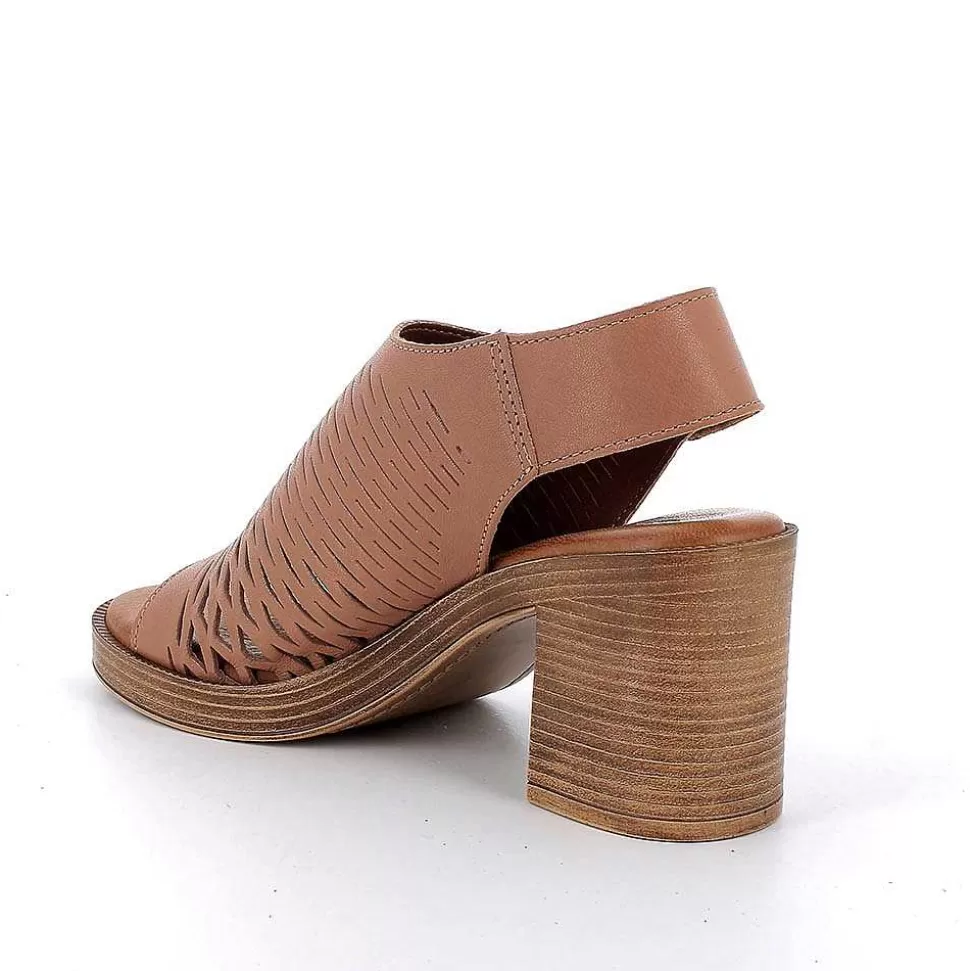 Women'S Leather Heeled Sandals Tan-Igi&Co Cheap
