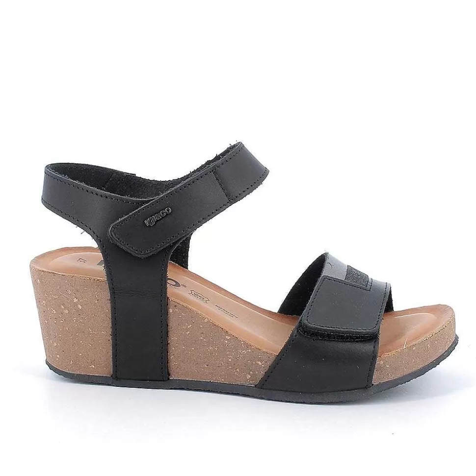 Women'S Leather Wedge Sandals Black-Dark Grey-Igi&Co Outlet