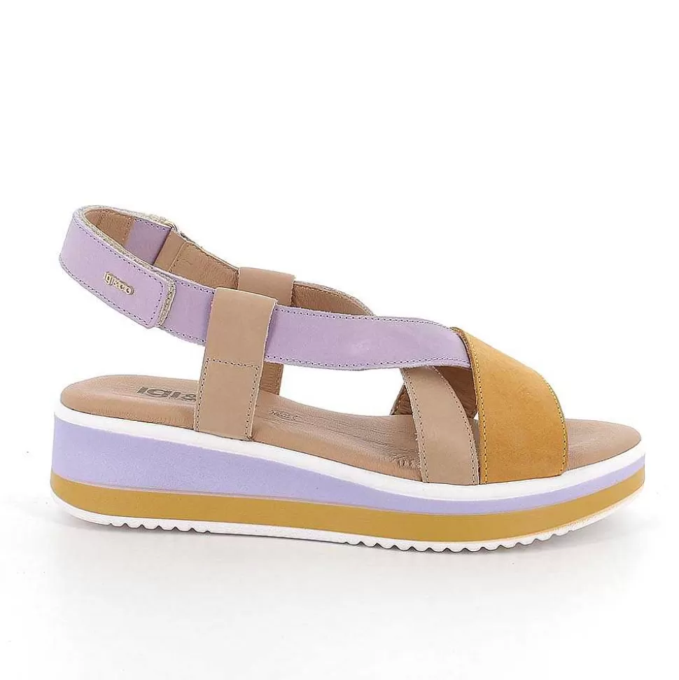 Women'S Leather Wedge Sandals Orchidea-Beige-Igi&Co Flash Sale