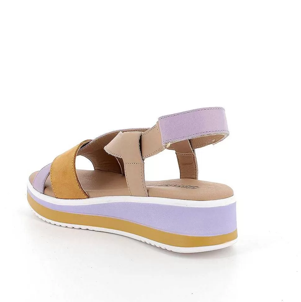 Women'S Leather Wedge Sandals Orchidea-Beige-Igi&Co Flash Sale