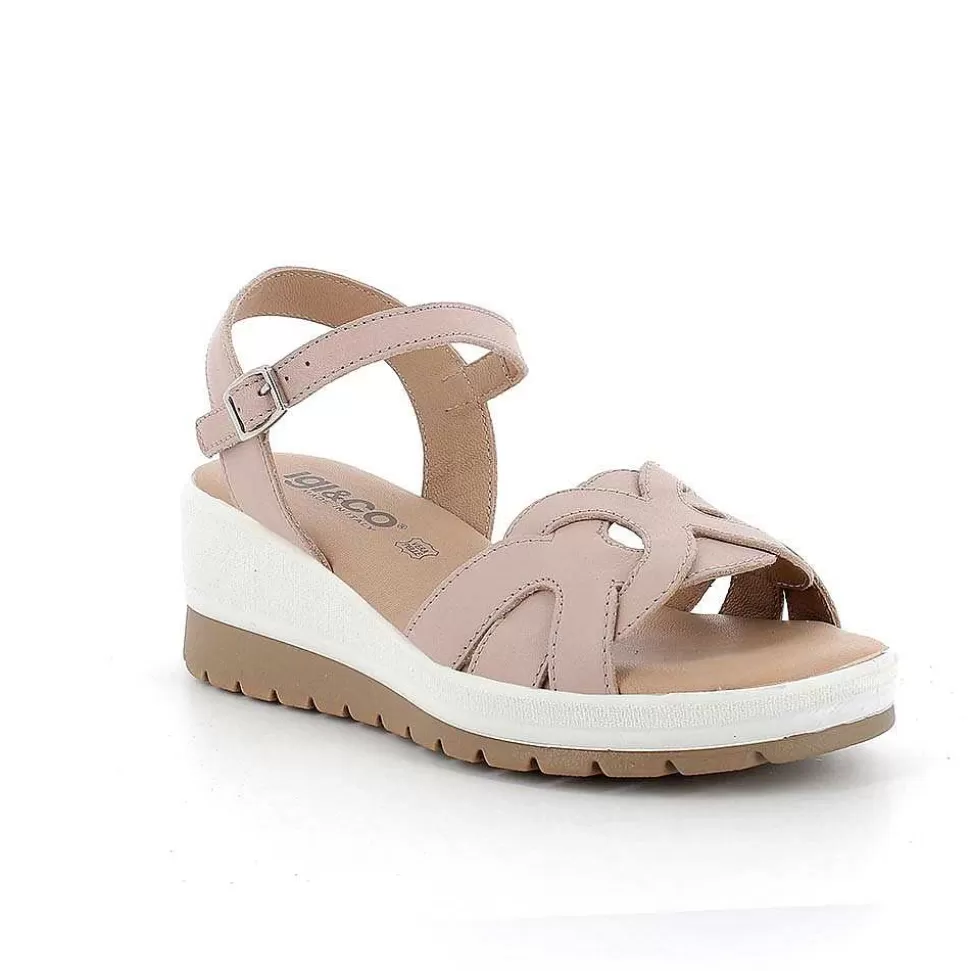 Women'S Leather Wedge Sandals Powder-Igi&Co Store
