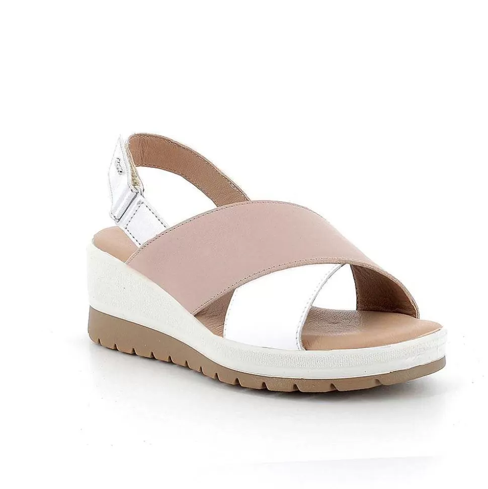 Women'S Leather Wedge Sandals Powder-White-Igi&Co New
